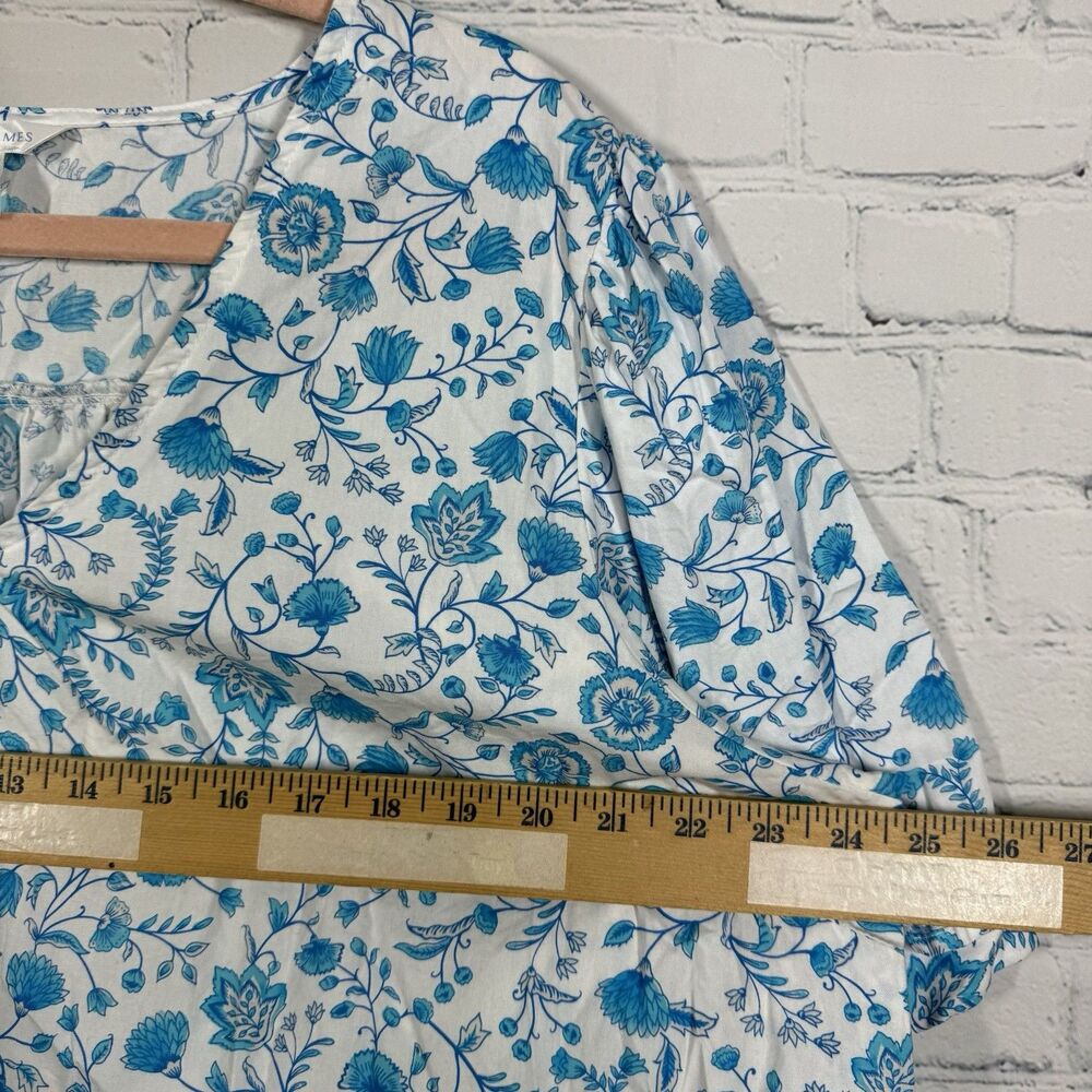 Draper James Blouse Women XXL Floral White Blue Cottage Boho Balloon Sleeve Top - Picture 8 of 12